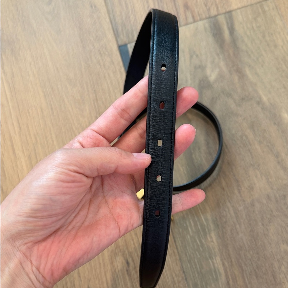 Authentic YSL Cassandra Black Leather Belt with Gold Buckle 75 - Picture 6 of 7